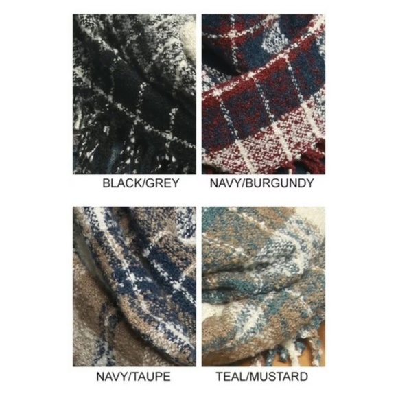 SOLD OUT Navy & Taupe Plaid Fringe Tassel Infinity Scarf - Picture 3 of 3